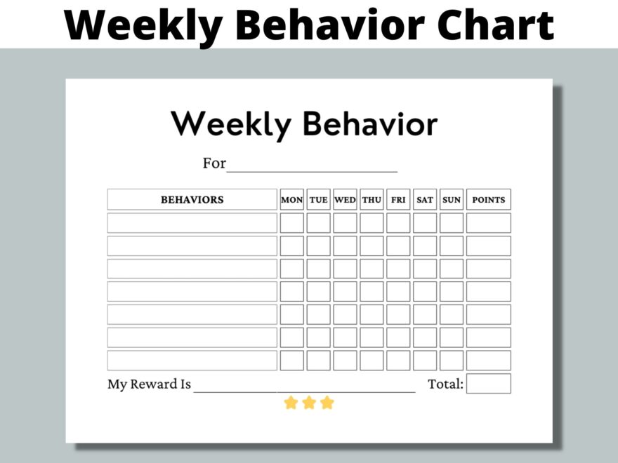Weekly Behavior Chart Printable For Kids Students Classroom Preschool Kindergarten Home Points Reward Chart Sticker Chart Etsy