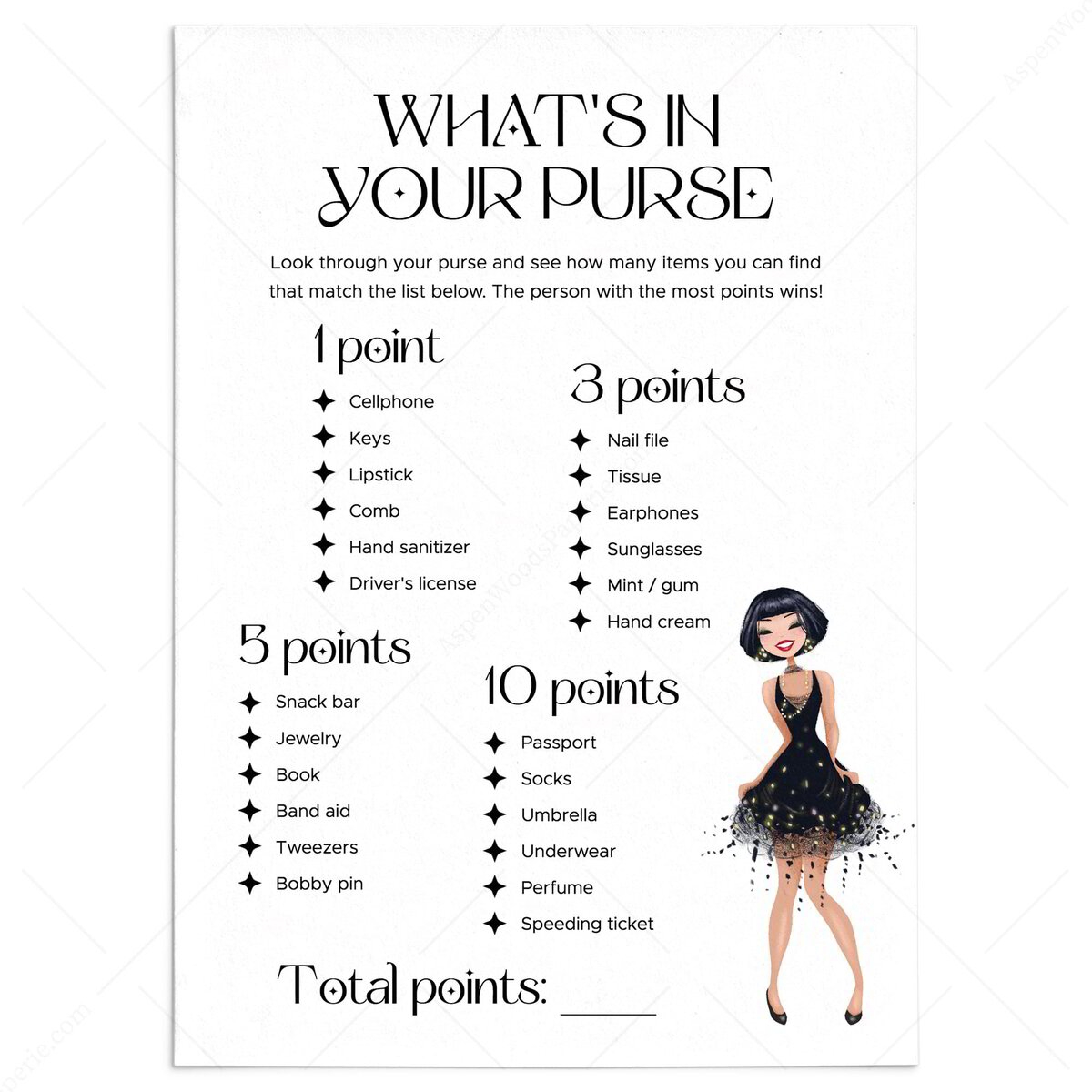 Whats In Your Purse Ladies Night Game Printable 20s Themed