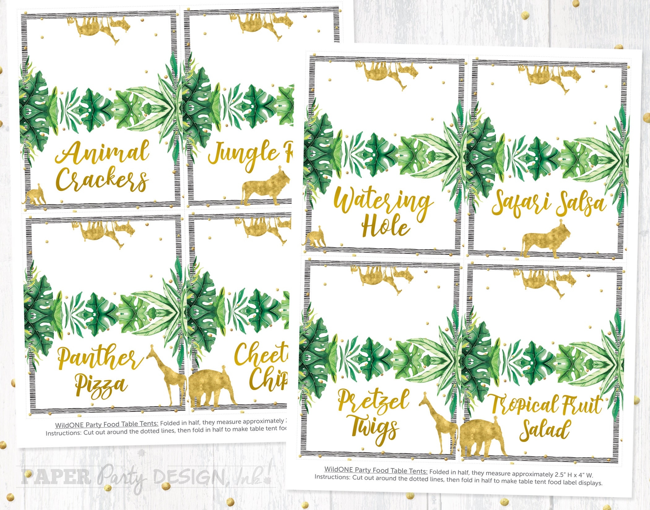 Wild ONE Birthday Food Labels Golden Safari Party Printable Food Labels Wildone Digital Food Table Tents Wildone Birthday Safari Party Etsy