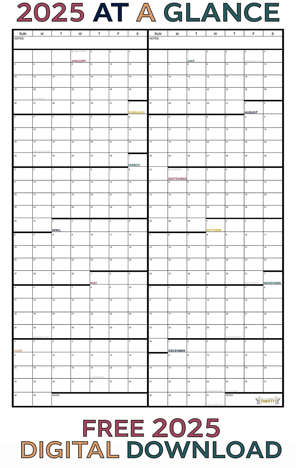 Year At A Glance 2025 Printable